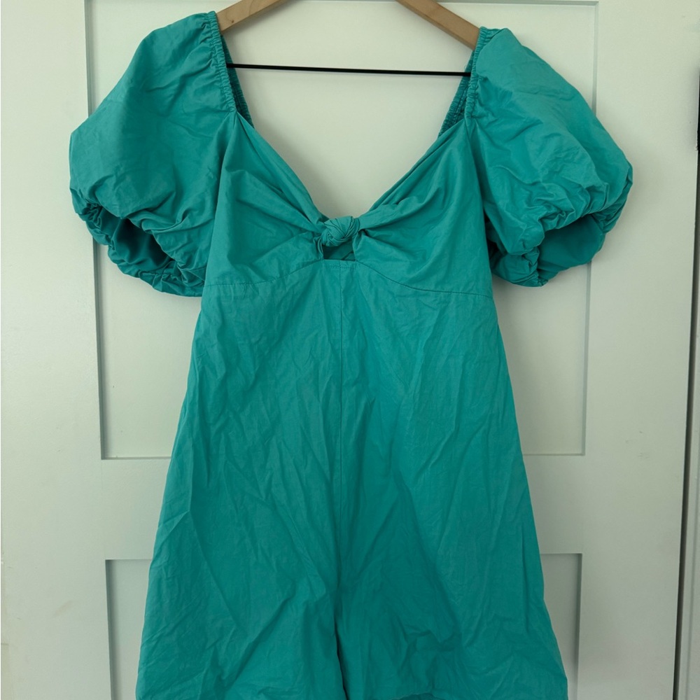 Teal Puff Sleeve Jumpsuit
